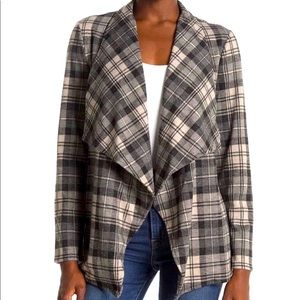 BB Dakota Charcoal Plaid Drape Cardigan